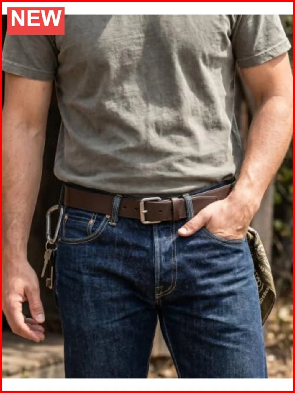 Genuine Leather Work Belt, Heavy Duty, Solid Buckle, 1.5 in Wide
